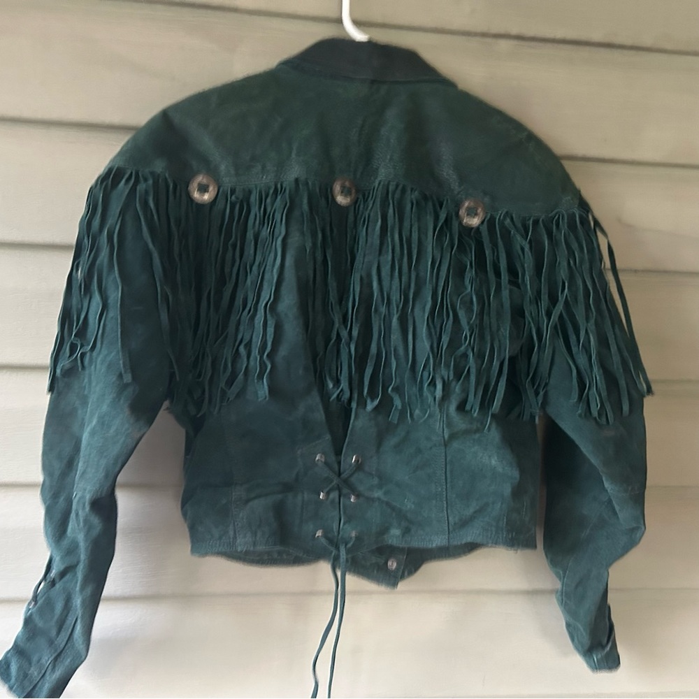 Vintage Army Green Leather Fringe Jacket Body Exteriors Philippines Western - Picture 7 of 16